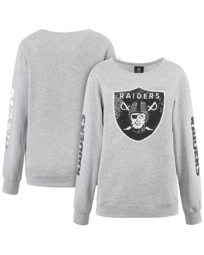 Cuce Las Vegas Raiders Sequined Logo Pullover Sweatshirt - Gray