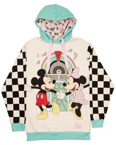 Loungefly And Distressed Mickey & Minnie Date Night Diner Jukebox Pullover Hoodie - White
