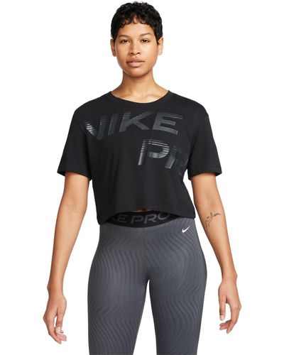 Nike Pro Dri-fit Graphic Short-sleeve Cropped Top - Black