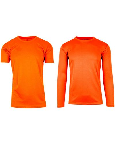 Galaxy By Harvic Short Sleeve Long Sleeve Moisture-wicking Quick Dry Performance Crew Neck Tee-2 Pack - Orange