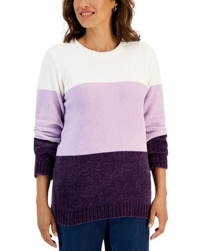 Karen Scott Lucy Chenille Colorblocked Sweater - Purple