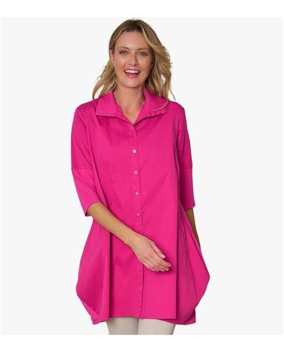 Stella Carakasi 3/4 Sleeve Button-front Cotton Poplin Shirt Top Tiburon Tunic Icon - Pink