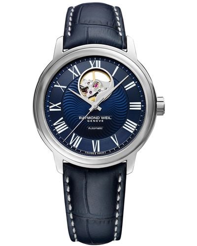 Raymond Weil Swiss Automatic Maestro Leather Strap Watch 39.5mm - Blue