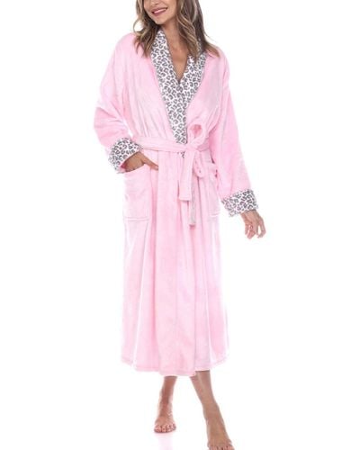 White Mark Long Cozy Loungewear Belted Robe - Pink