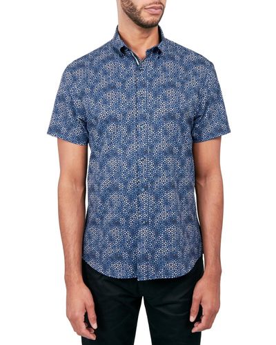 Society of Threads Non-iron Performance Stretch Geo Button-down Shirt - Blue