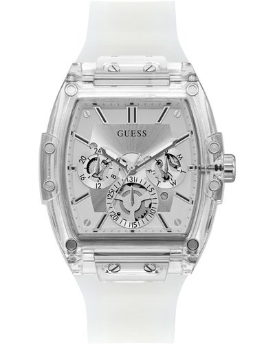 Guess Multi-function Transparent And Silver-tone Silicone Strap Watch 43mm - Metallic