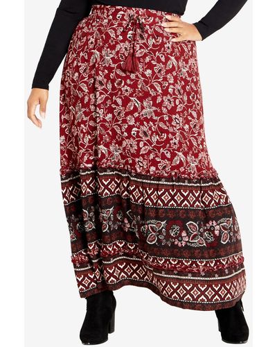 Avenue Plus Size Maxi Skirt - Red