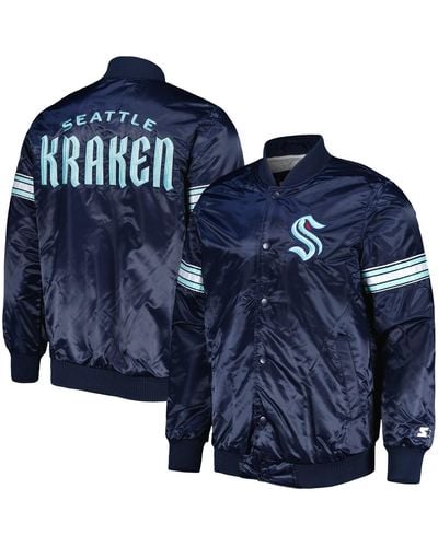 Starter Seattle Kraken Pick And Roll Satin Full-snap Varsity Jacket - Blue