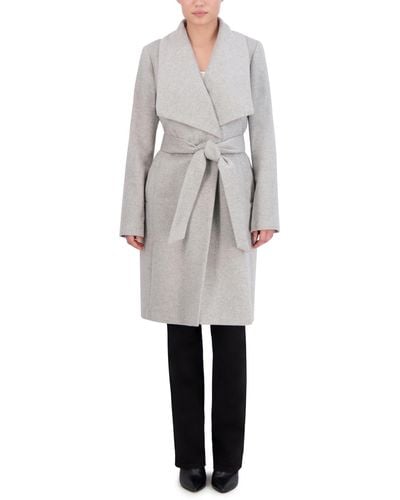 Cole Haan Wool Blend Belted Wrap Coat - Gray