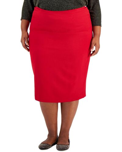 Kasper Plus Size Stretch-crepe Skimmer Pencil Skirt - Red