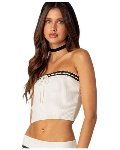 YUNBO - Knotted Ribbed Knit Crop Tube Top