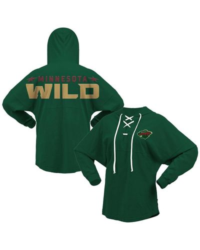 Fanatics Minnesota Wild Jersey Lace-up V-neck Long Sleeve Hoodie T-shirt - Green