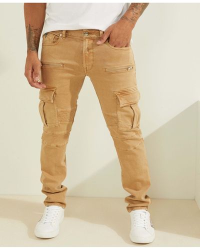 Guess Slim-fit Tapered Cargo Moto Jeans - Natural