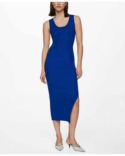 Mango Ribbed Long Dress - Blue