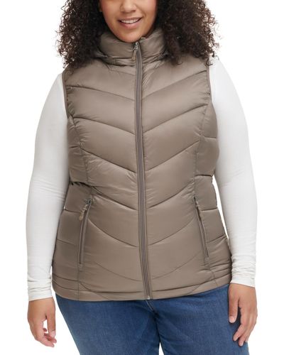 Charter Club Plus Size Packable Hooded Puffer Vest - Brown