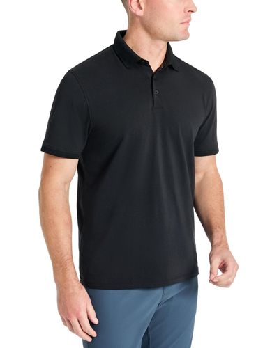 Kenneth Cole Solid Button Placket Polo Shirt - Black