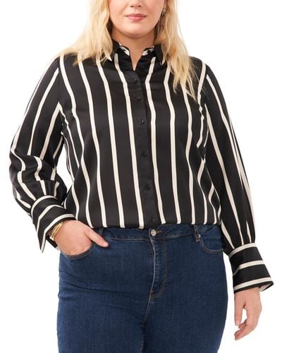 Vince Camuto Plus Size Striped Button-down Bell-sleeve Shirt - Black