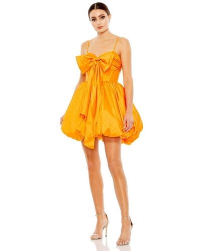 Mac Duggal Spaghetti Strap Center Bow Balloon Mini Dress - Yellow