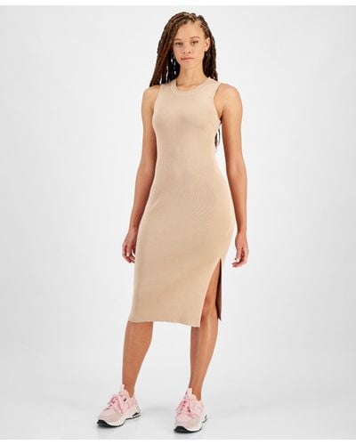Calvin Klein Ribbed Sleeveless Midi Dress - Natural