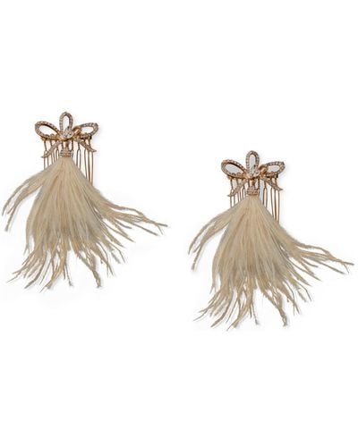Lonna & Lilly Gold-tone Crystal Bow & Feather Hair Comb - Metallic