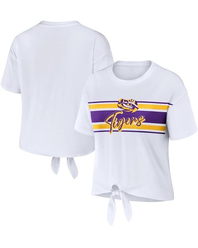 WEAR by Erin Andrews Lsu Tigers Striped Front Knot Cropped T-shirt - White
