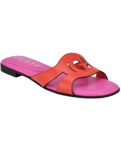 Guess Ciella Logo One Band Slide Open Toe Sandals - Pink