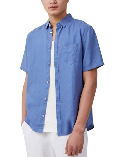 Cotton On Linen Short Sleeve Shirt - Blue