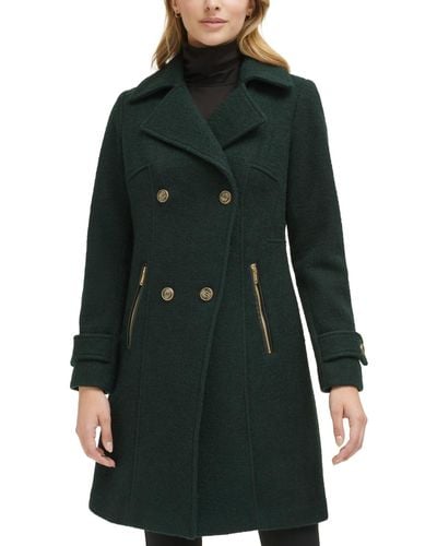 Guess Petite Notched-collar Double-breasted Cutaway Coat - Green