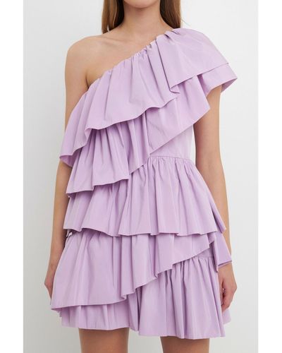 Endless Rose One-shoulder Ruffled Mini Dress - Purple