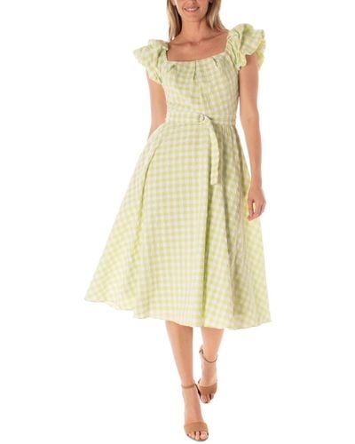 Maison Tara Gingham Belted Fit & Flare Dress - Yellow