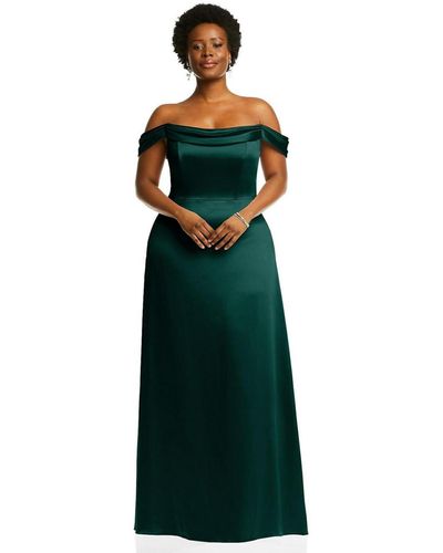 Dessy Collection Plus Size Draped Pleat Off-the-shoulder Maxi Dress - Green