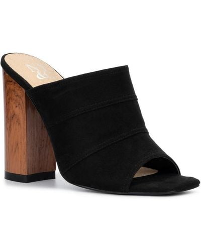 New York & Company Lacinda Faux Suede Slide Heeled Sandal - Black