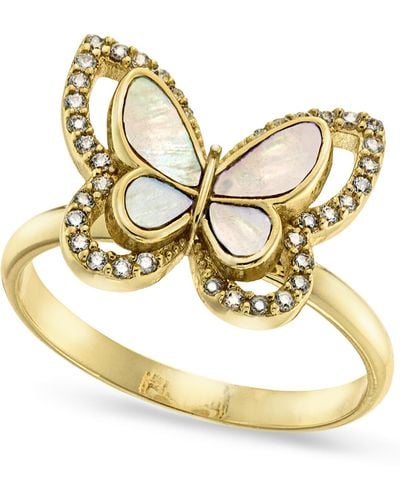 Charter Club Plate Pave & Mother-of-pearl Butterfly Ring - Metallic