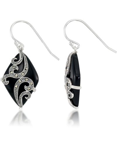 Macy's Marquise Shape Onyx Dangle Earrings - Black