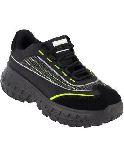 DKNY Mixed Media Low Top Lightweight Sole Trekking Sneakers - Black