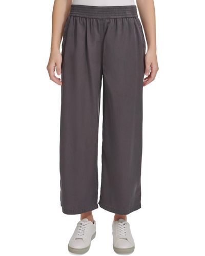 Calvin Klein Petite High-rise Cropped Wide-leg Pants - Gray