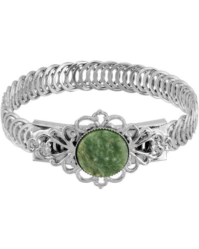 2028 Silver-tone Semi Precious Belt Bracelet - Green