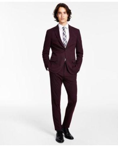 Calvin Klein Slim Fit Stretch Solid Knit Suit Separates - Red