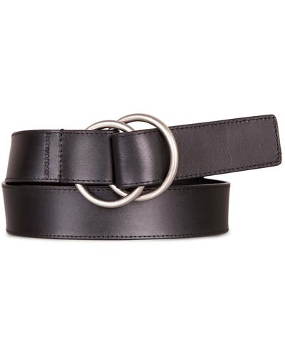 Lucky Brand Pull Back Leather Center Bar Buckle Belt - Black