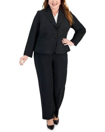 Le Suit Plus Size Notched-collar Blazer & High-rise Pant Suit - Black