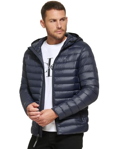 Calvin Klein Hooded & Quilted Packable Jacket - Blue