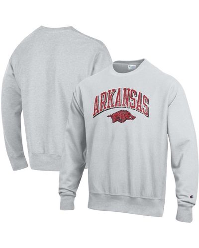 Champion Grey Arkansas Razorbacks Arch Over Logo Reverse Weave Pullover Sweatshirt