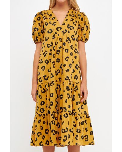 English Factory Animal Print Midi Dress - Yellow