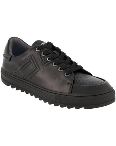 Karl Lagerfeld Side Embossed Logo And Patent Detail Leather Sneakers - Black