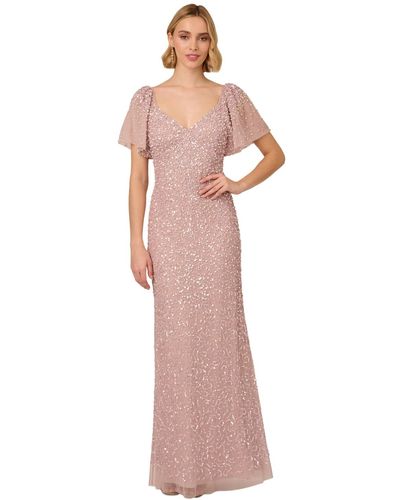 Adrianna Papell Beaded Sequin Mesh Gown - White
