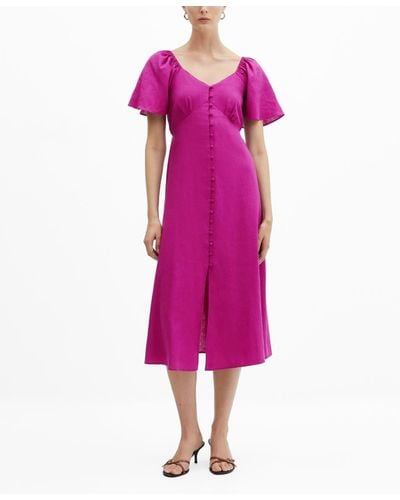 Mango Buttoned Linen-blend Dress - Pink