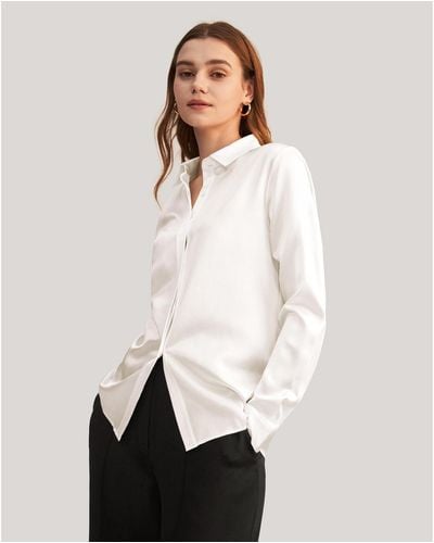 LILYSILK Basic Concealed Placket Silk Shirt - White