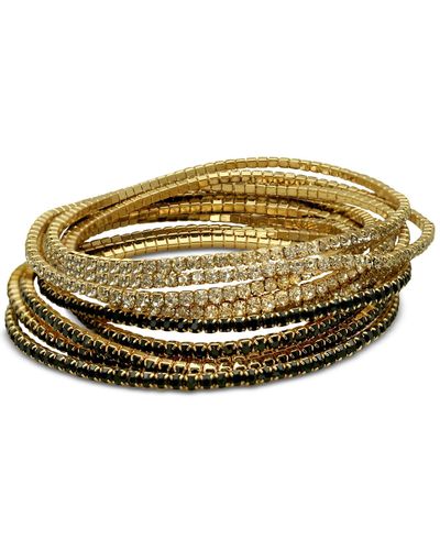 Guess Gold-tone 10-pc. Set Crystal & Black Stretch Bracelets - Metallic