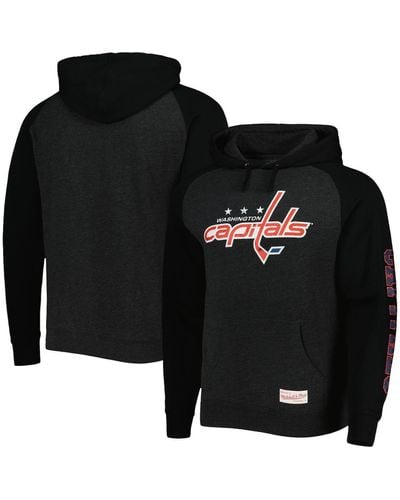 Mitchell & Ness Washington Capitals Distressed Logo Raglan Pullover Hoodie - Black