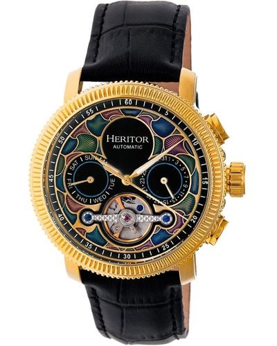 Heritor Automatic Aura Gold & Leather Watches 44mm - Black
